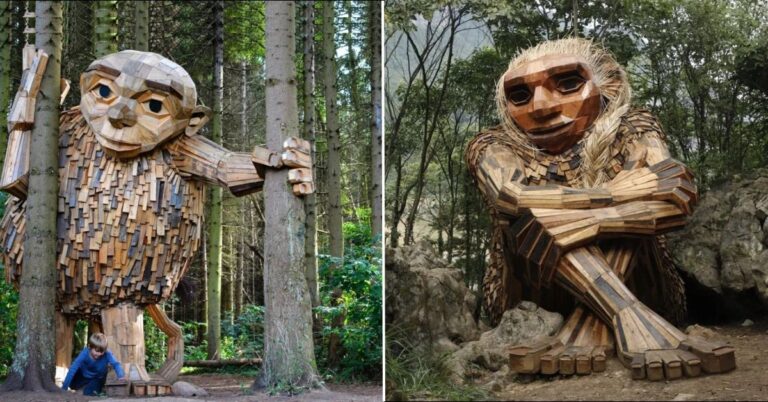 Artist Creates 34 Enchanting and Colossal Wood Troll Sculptures