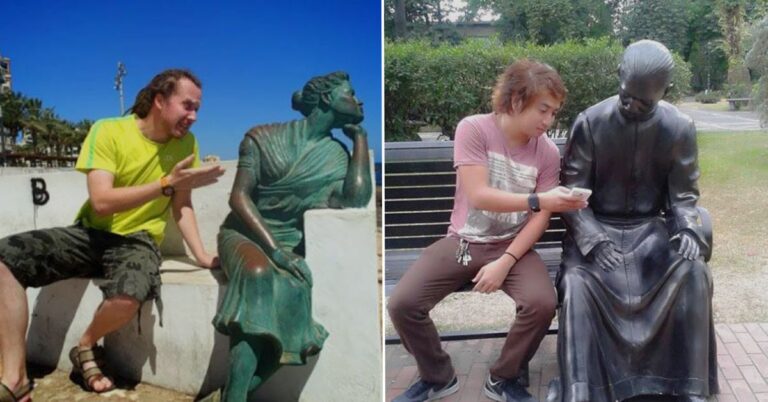 22 Hilarious Moments of People Interacting with Statues